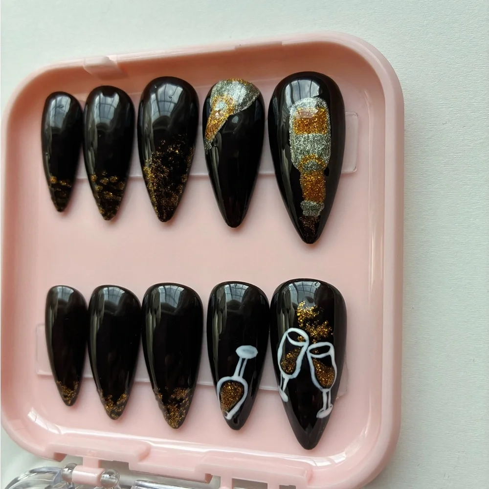 Spilled Champagne Press-On Nails- Hand Painted - Picture 3 of 5